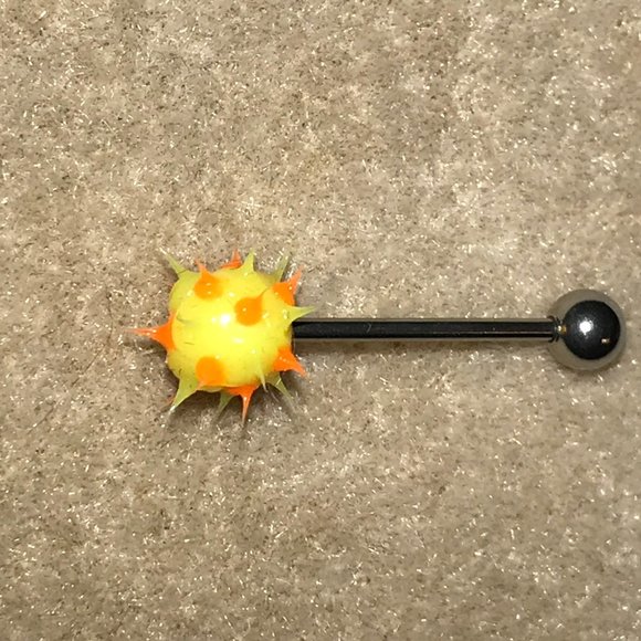 14 Gauge Yellow and Orange Silicone 8mm Tickler design Tongue Ring - Picture 3 of 3